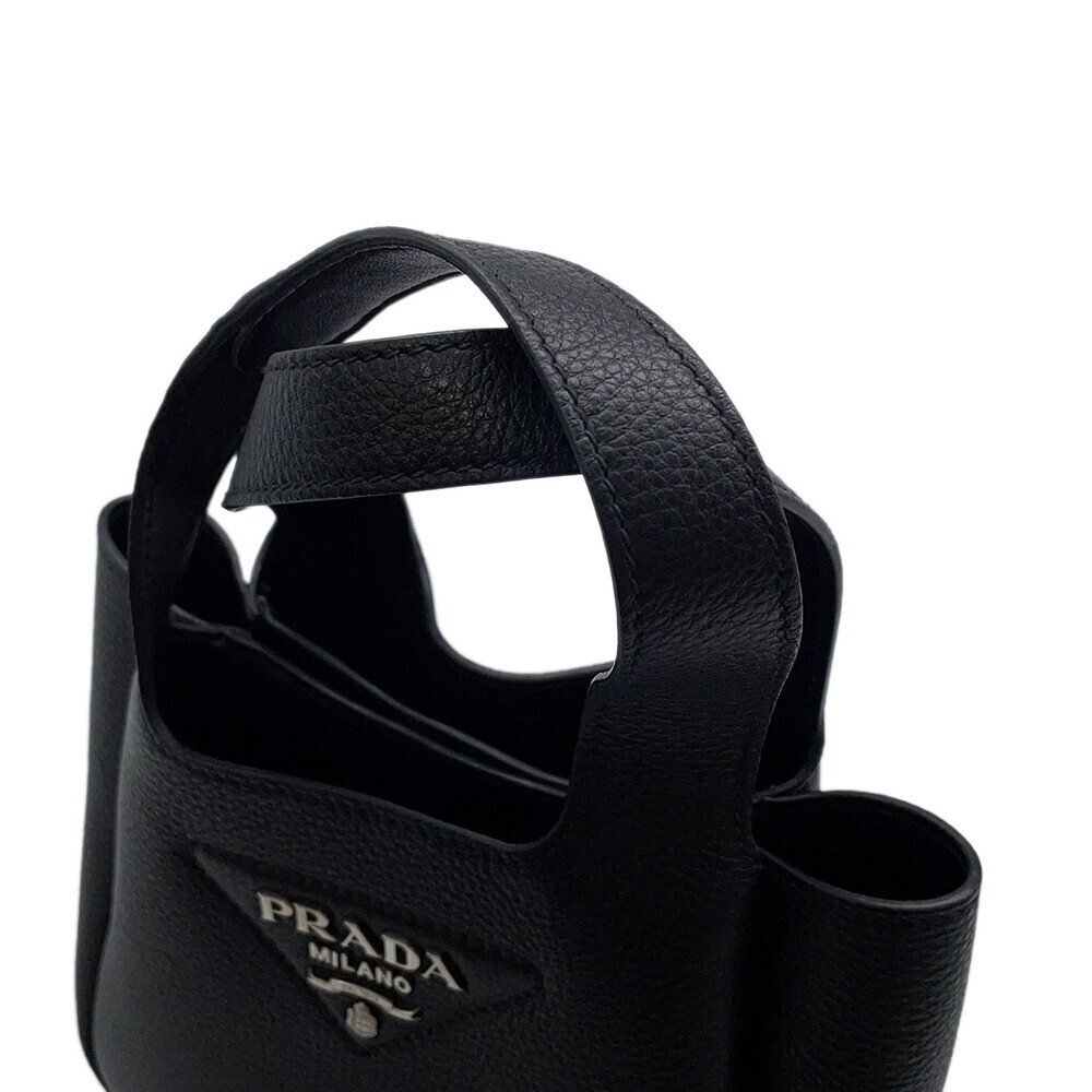 Prada Vitello Daino Logo Leather Handbag Black - Picture 11 of 12